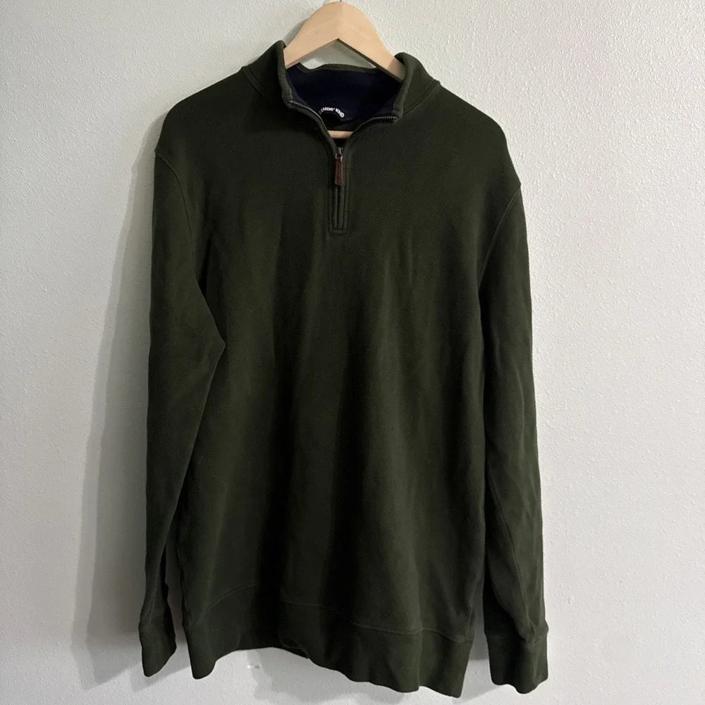 Lands' End Men's L/T 42-44 Green Quarter Zip‎ Fleece Pullover Sweater Pre-Owned